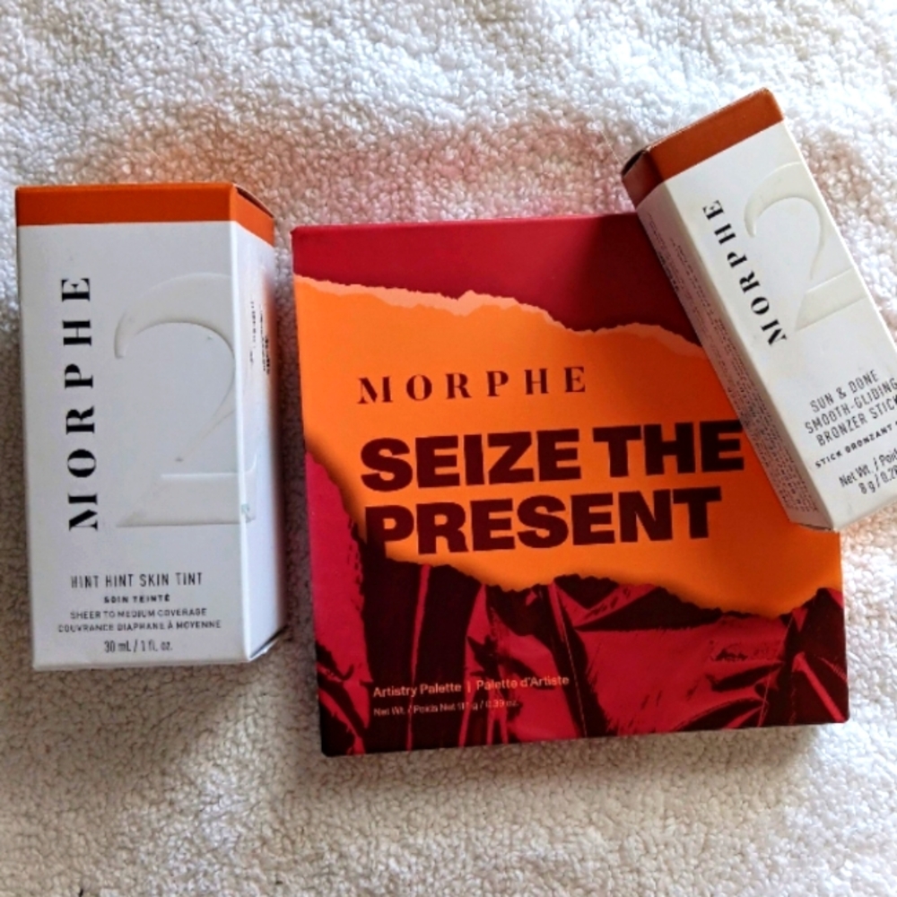 Morphe bronze make up bundle New, eyeshadow palette, bronzing drops and stick